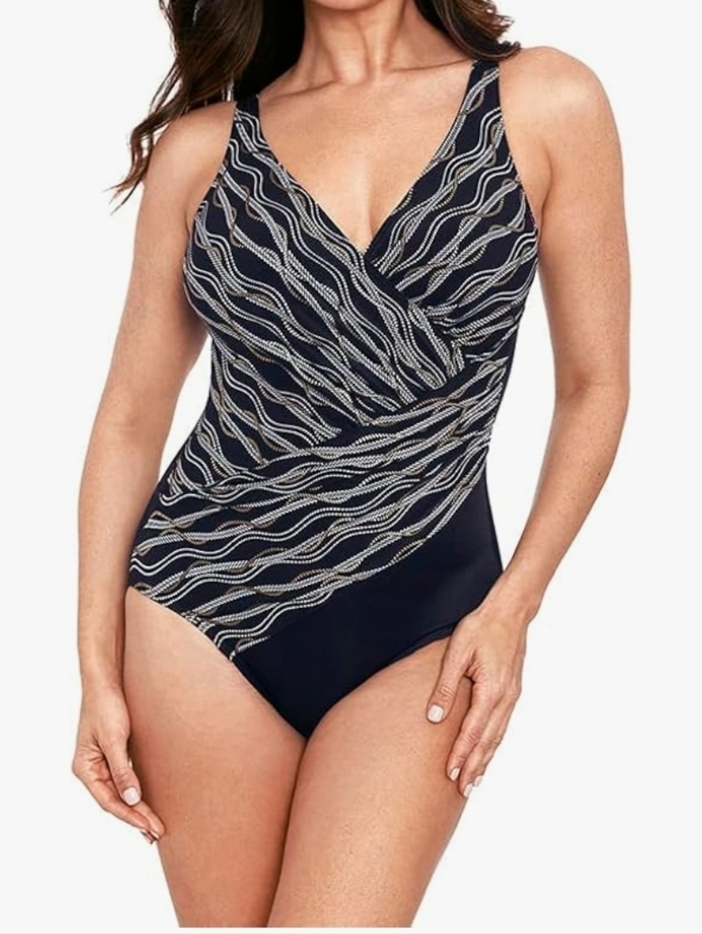 Miraclesuit Women's  Slimming Swimwear Colorblock Oceanus V-Neck Soft Cup Sz 10